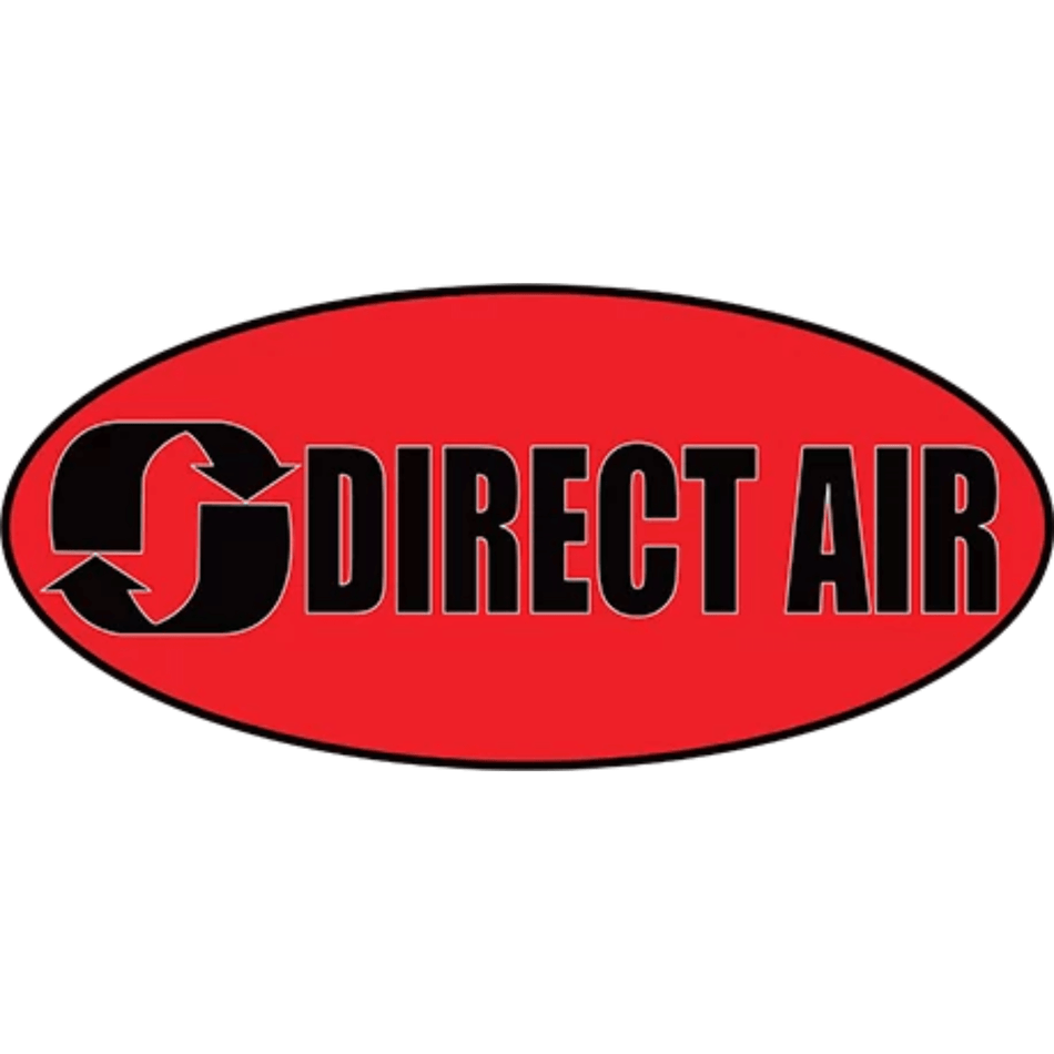 Direct Air logo with red oval background and black and red text