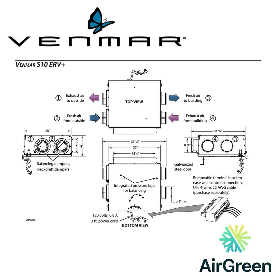 Échangeur d'Air VENMAR AVS® SÉRIE S 41702 spec sheet with relevant information
