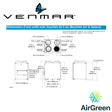  Échangeur d'Air VENMAR AVS® SÉRIE N A130H65RT spec sheet with relevant information