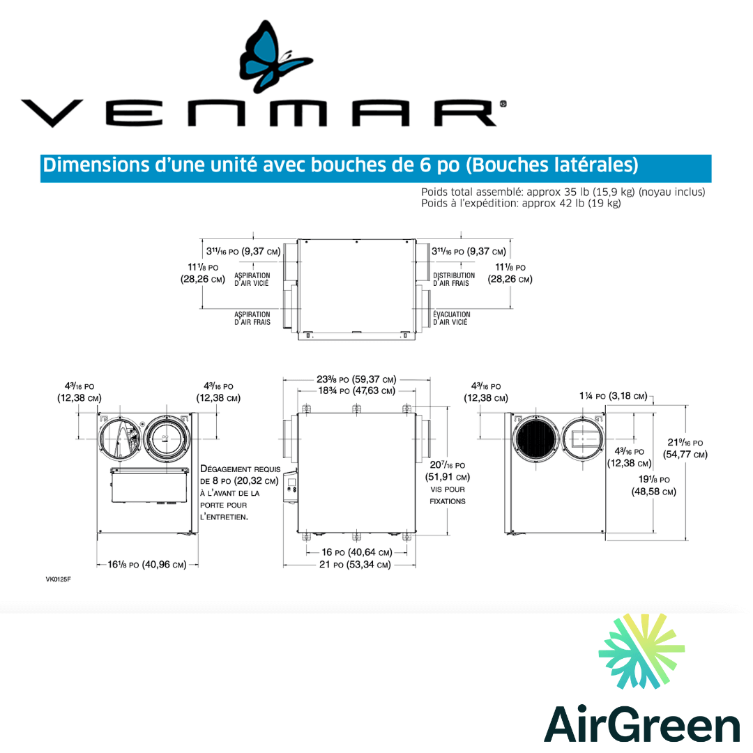  Échangeur d'Air VENMAR AVS® SÉRIE N A160H65RS spec sheet with relevant information