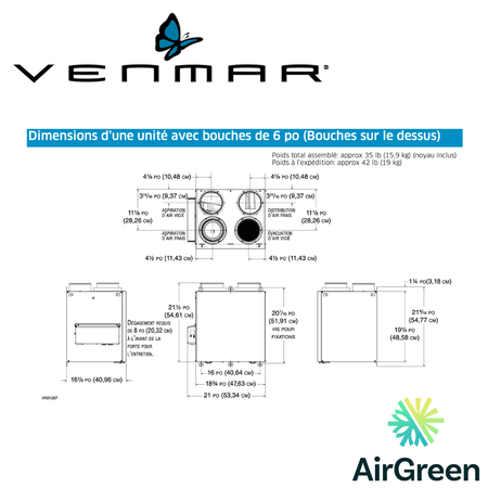 Échangeur d'Air VENMAR AVS® SÉRIE N A160H65RT spec sheet with relevant information