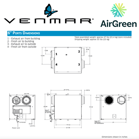 Échangeur d'Air VENMAR AVS® SÉRIE AI2 A230H75RS spec sheet with relevant information