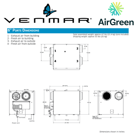Échangeur d'Air VENMAR AVS® SÉRIE AI2 A230H75RT spec sheet with relevant information