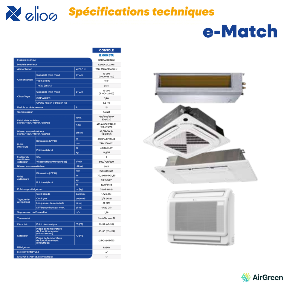 ELIOS Floor Console Heat Pump | e-match R454B | 12,000 BTU