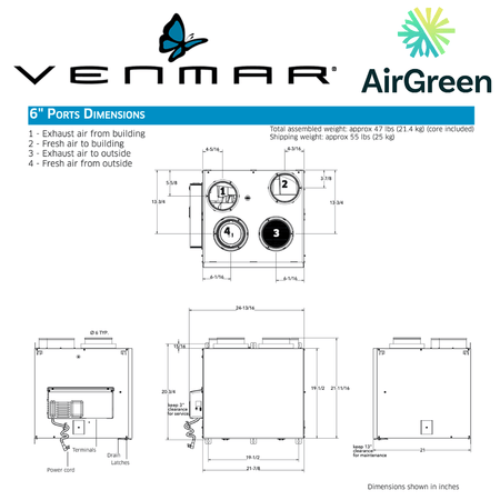 Échangeur d'Air VENMAR AVS® SÉRIE AI2 A180H75RT spec sheet with relevant information