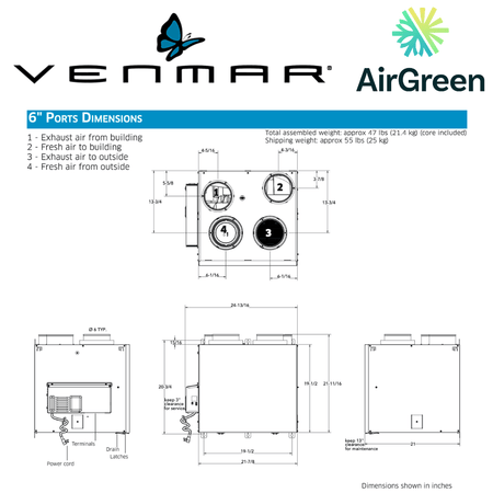 Échangeur d'Air VENMAR AVS® SÉRIE AI2 A210E75RT spec sheet with relevant information