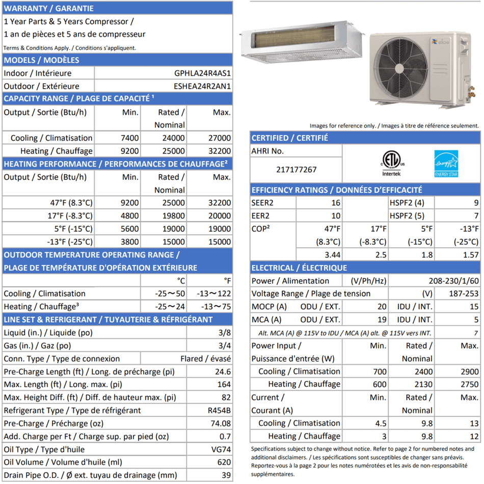 Ventilo-convecteur extra-plat (Pancake) de thermopompe ELIOS | 24 000 BTU