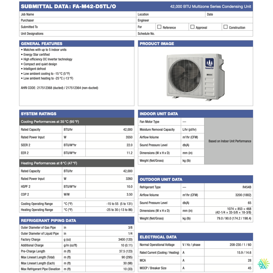 Thermopompe Murale 2-Zones FORESTAIR MZ R454B | Ext: 42000 BTU