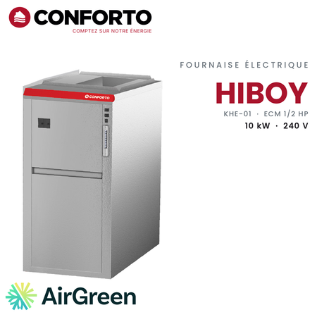Fournaise électrique Conforto 1re génération KHE-01-G010-H3, 10 kW — installation par AirGreen à Montréal, Laval, Longueuil, Rive-Sud et Rive-Nord