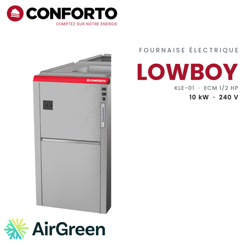 Fournaise électrique Conforto 1re génération KLE-01-G010-H3, 10 kW — installation par AirGreen à Montréal, Laval, Longueuil, Rive-Sud et Rive-Nord