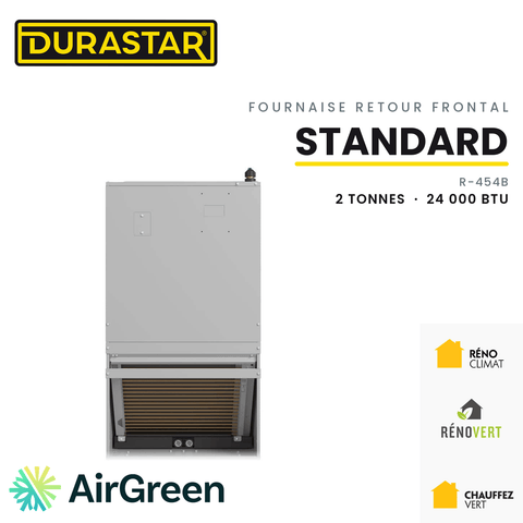 Fournaise Électrique Retour Frontal DURASTAR Standard | 2 Tonnes - 24000 BTU - R454B — installée par AirGreen à Montréal, Laval, Longueuil, Rive-Sud et Rive-Nord