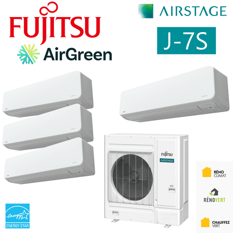 FUJITSU AIRSTAGE J-7S Mini-VRF | 24000 BTU - 4 Zones R32 system image with indoor and outdoor units