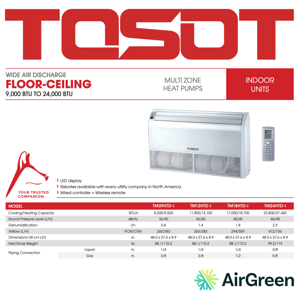TOSOT Floor-Ceiling Unit | 24,000 BTU | Montreal, Laval, Longueuil, South Shore and North Shore