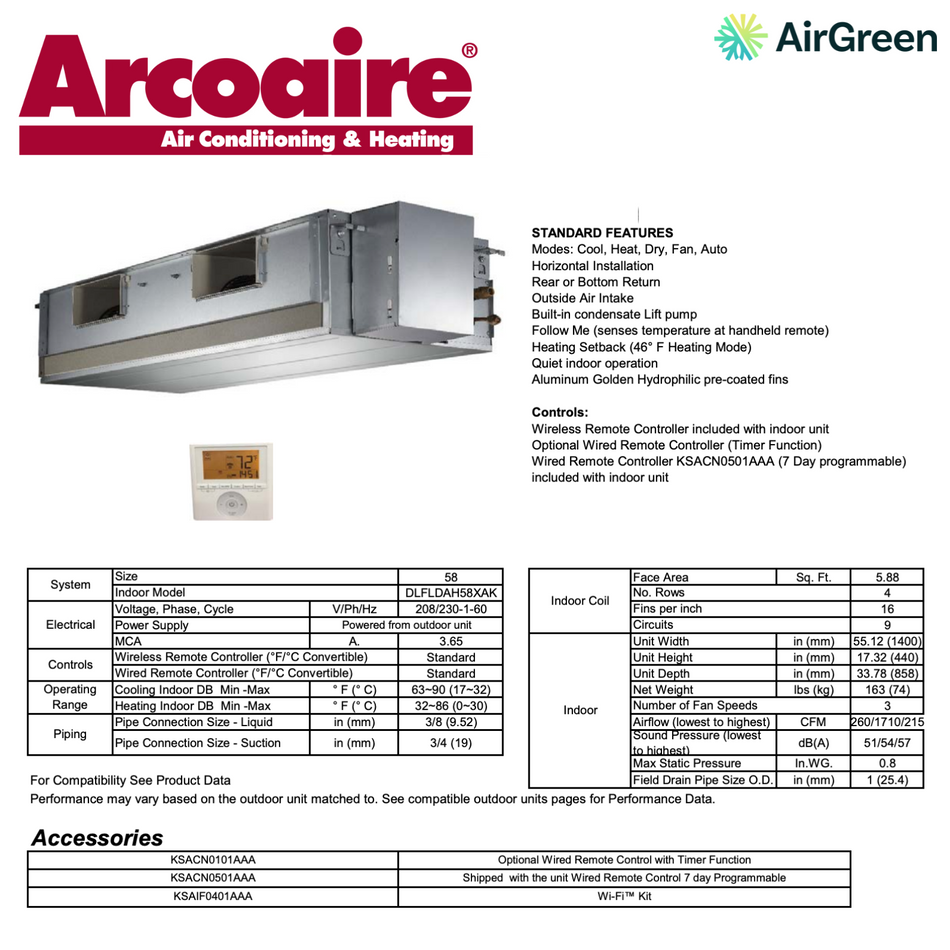 ArcoAire Concealed Duct DLFSDA | 58 000 BTU | Montreal, Laval, Longueuil, South Shore and North Shore