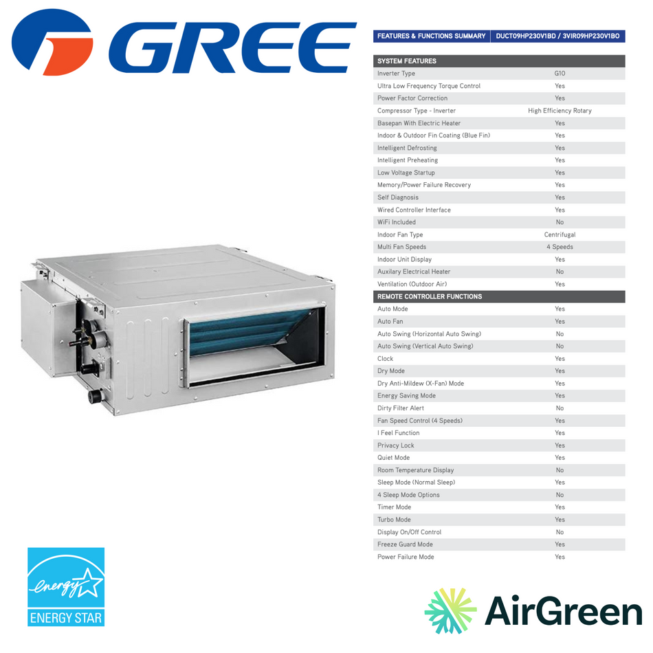 GREE Concealed Duct System | High Static Pressure | 9 000 BTU | Montreal, Laval, Longueuil, South Shore and North Shore