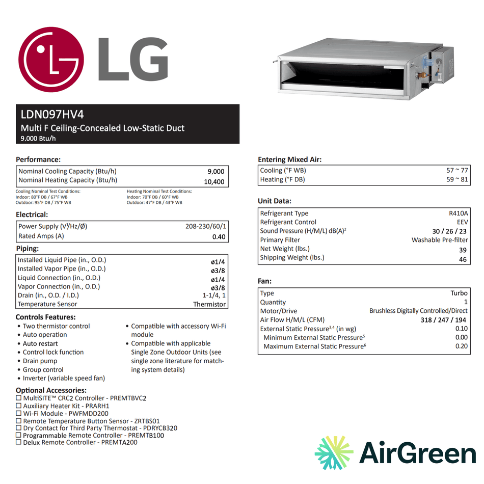 LG Low Static Pressure Ducted | 9 000 BTU | Montreal, Laval, Longueuil, South Shore and North Shore