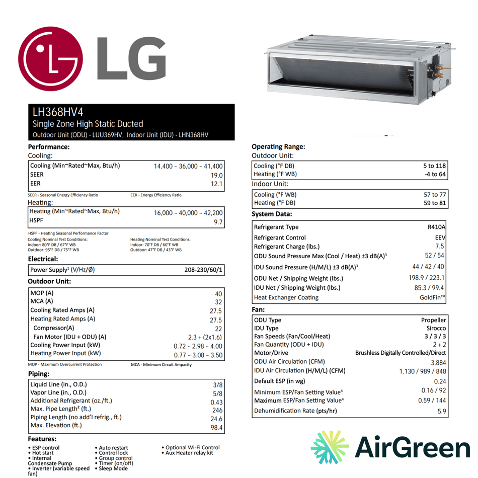 LG High Static Pressure Ducted | 36 000 BTU | Montreal, Laval, Longueuil, South Shore and North Shore