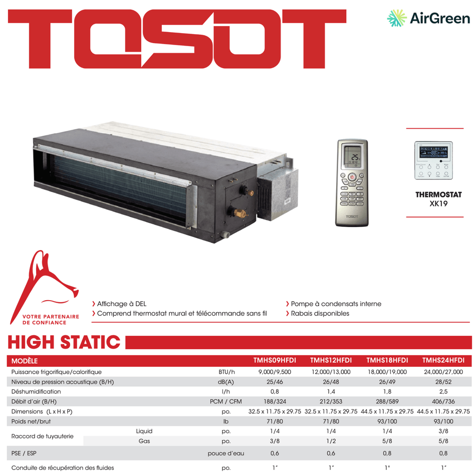 High Pressure Slim Duct System TOSOT | 9 000 BTU | Montreal, Laval, Longueuil, South Shore & North Shore
