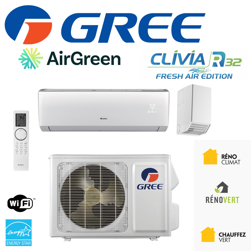Gree Clivia FRESH AIR R32 Wall-Mounted Heat Pump | 9,000 BTU | Montreal, Laval, Longueuil, South Shore & North Shore