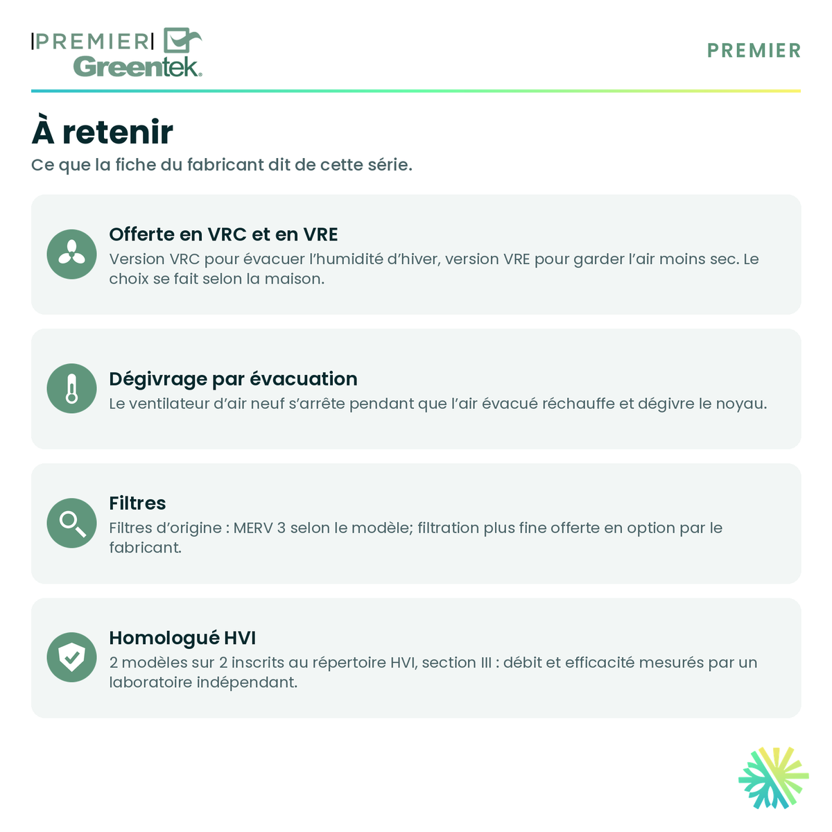 GreenTek PREMIER 3.0E-EC — points forts de la série