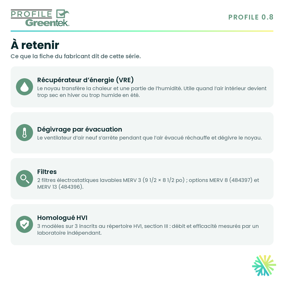 GreenTek PROFILE 0.8E — points forts de la série
