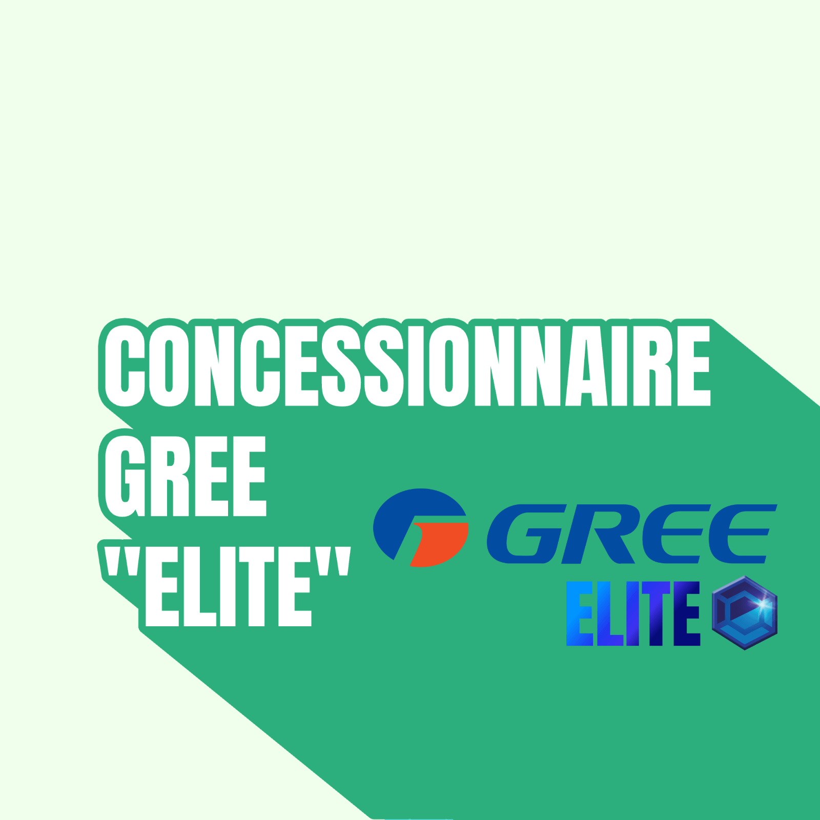 Concessionnaire GREE Elite branding image with logo and text on green background.
