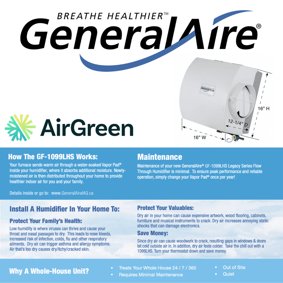 GeneralAire GF1099LHD Humidifier | Installation in Montreal, Laval, Longueuil, South Shore and North Shore