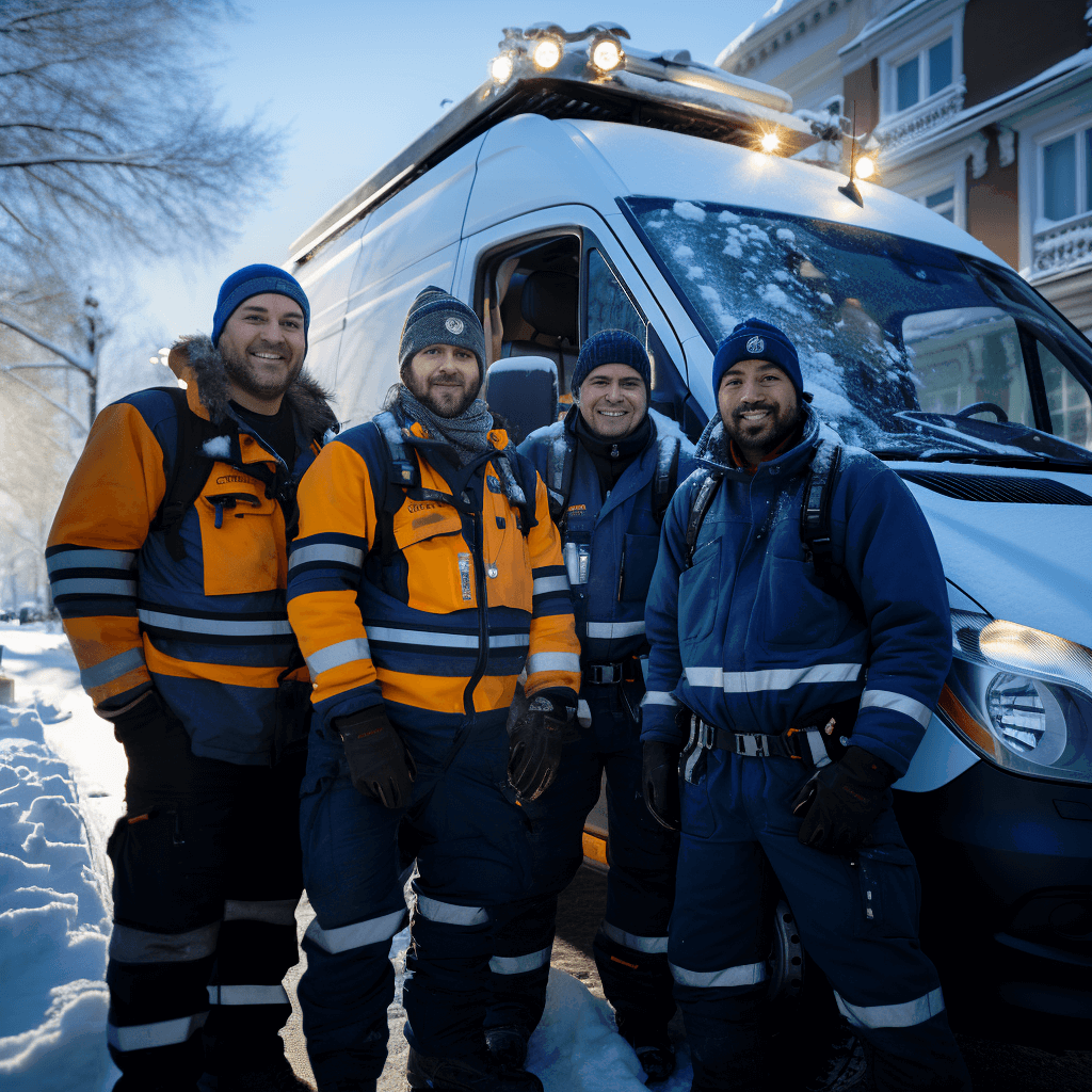 AirGreen technician crew in front of a service van in winter