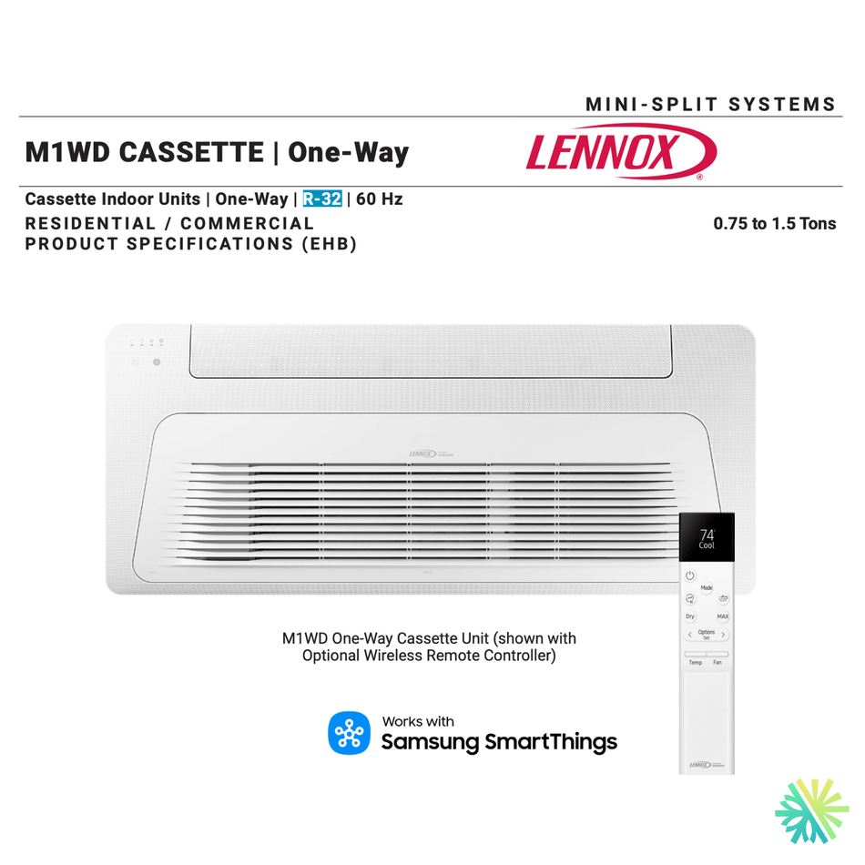 Cassettte Unidirectionnelle LENNOX M1WD 18000 BTU, unité cassette 18000 BTU, résidentiel et commercial.
