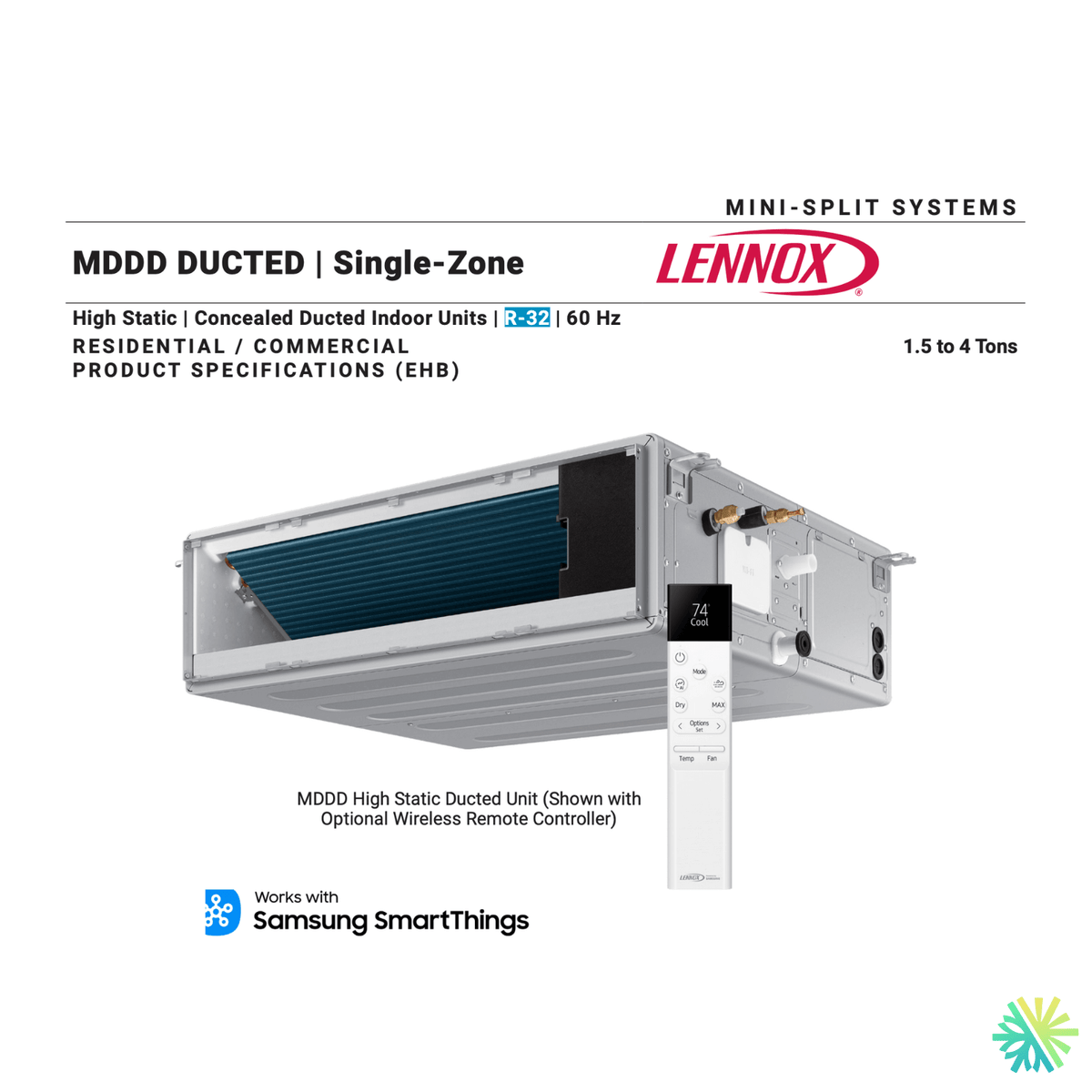 Conduit Gainable LENNOX MDDD | 18000 BTU - High Static Concealed Duct System with Remote