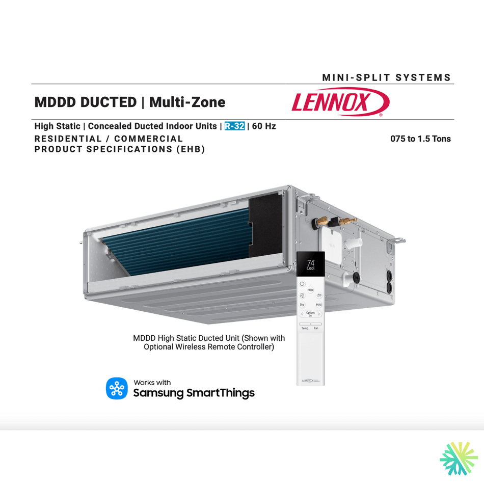 Thermopompe Gainable LENNOX MDDD | 12000 BTU avec télécommande sans fil optionnelle et support SmartThings