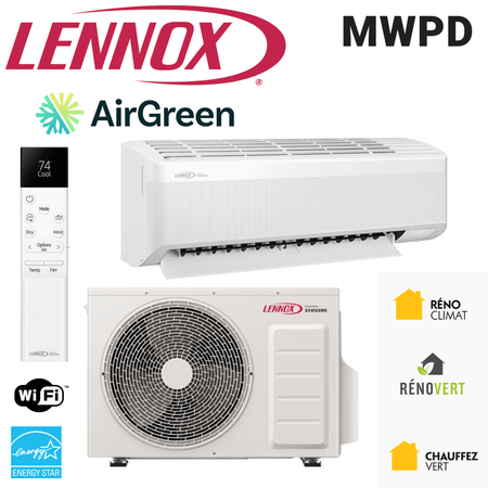 Thermopompe Murale LENNOX MWPD | 12 000 BTU for home comfort by AirGreen in Montreal area.