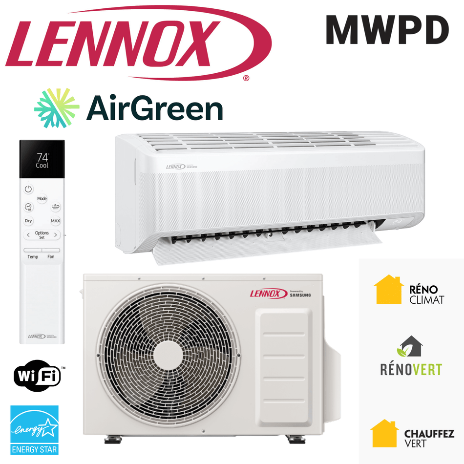 Thermopompe Murale LENNOX MWPD | 18 000 BTU, idéal pour le climat québécois, disponible chez AirGreen.