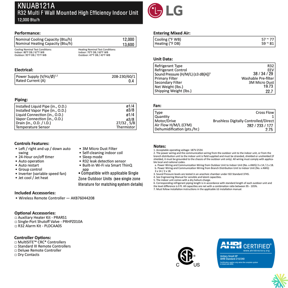 Thermopompe LG DUALCOOL R32 | 12000 BTU | Laval