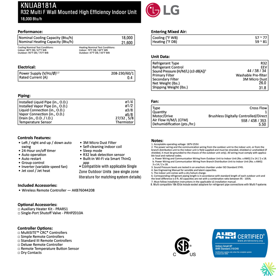 Thermopompe LG DUALCOOL R32 | 18000 BTU | Laval