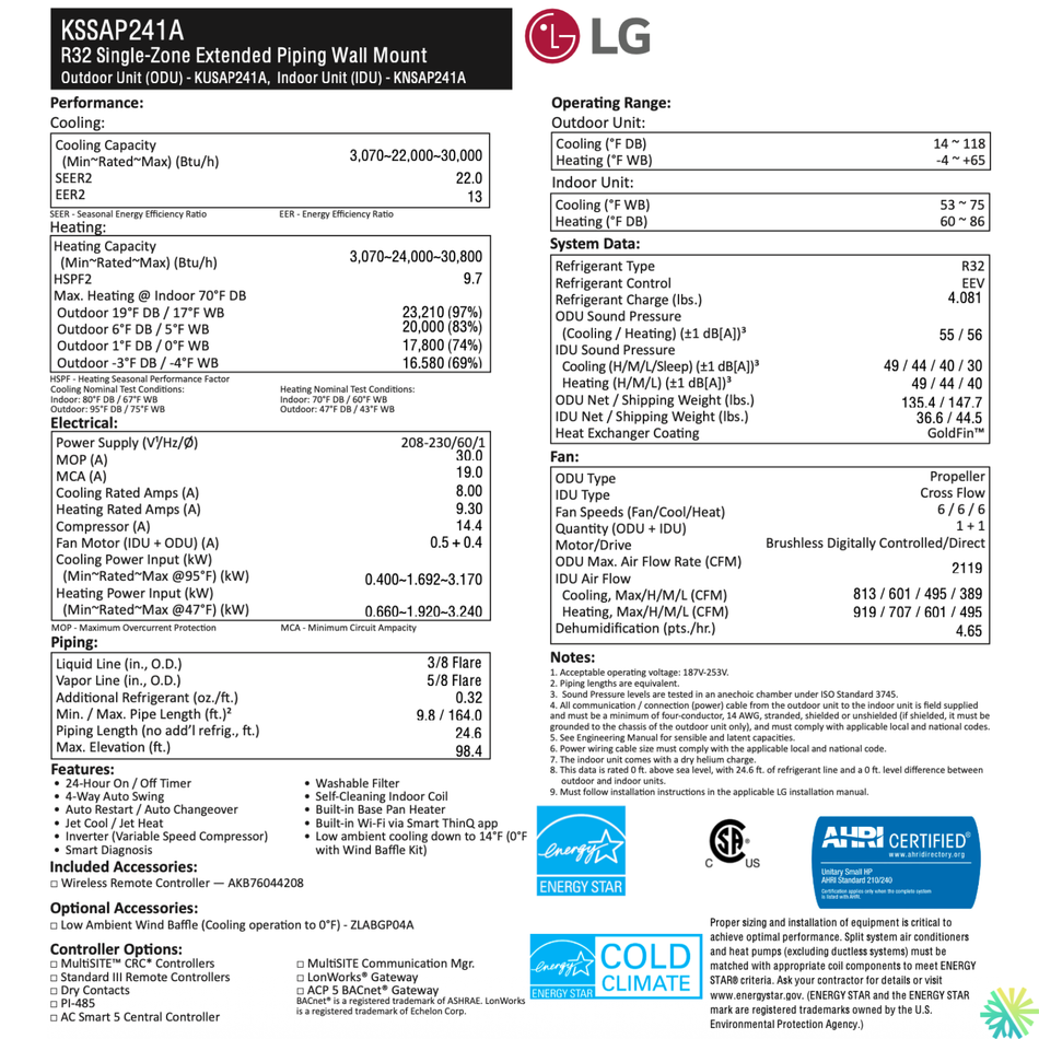 Thermopompe LG DUALCOOL R32 | 24000 BTU | Laval