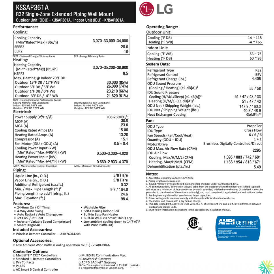 Thermopompe LG DUALCOOL R32 | 36000 BTU | Laval