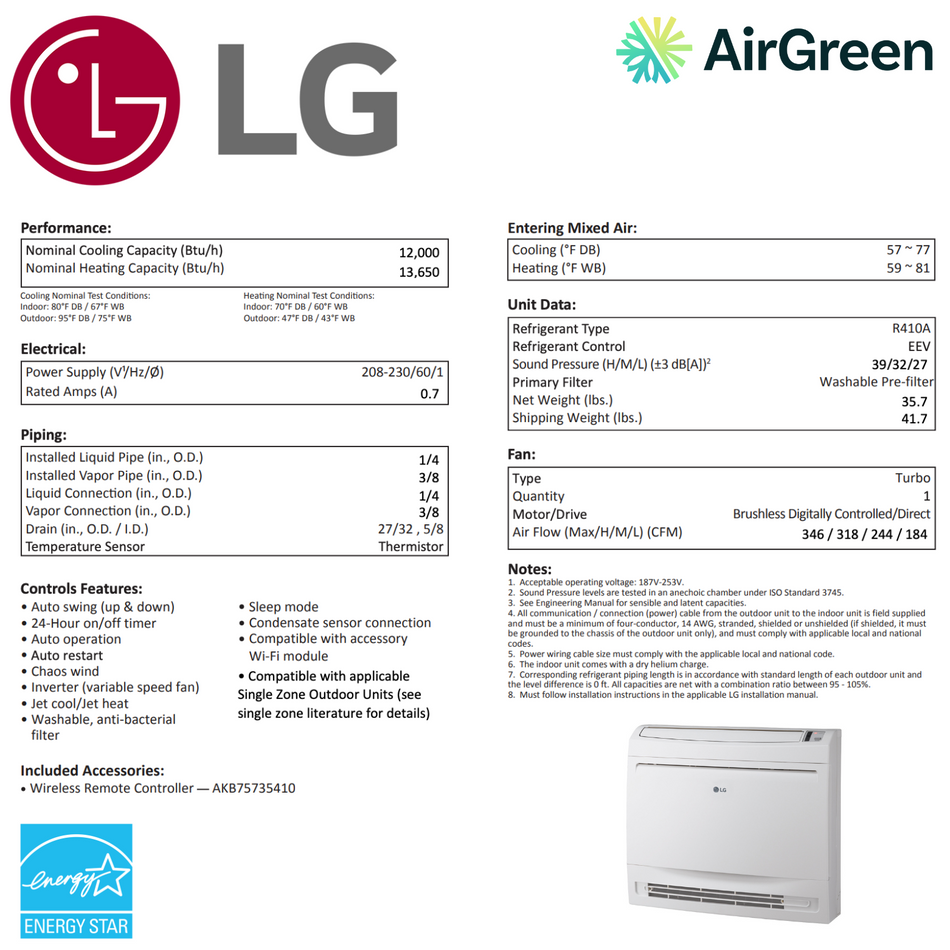 LG Floor Console Air Conditioner | 12,000 BTU | Montreal, Laval, Longueuil, South Shore and North Shore
