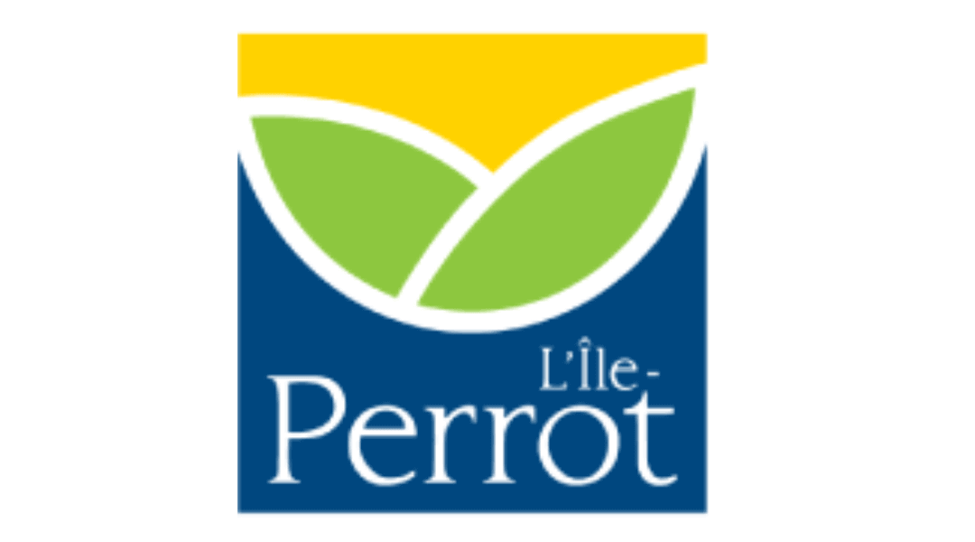 Logo of L'Île-Perrot featuring green and yellow design elements on a blue background.