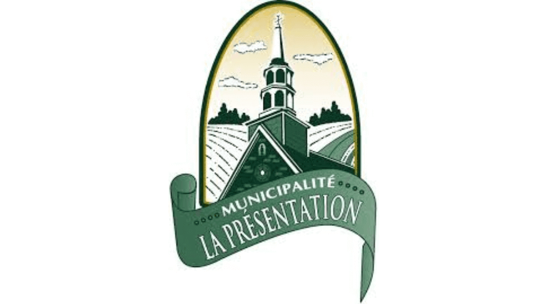 Logo of Municipalité La Presentation featuring a church silhouette and ribbon design.