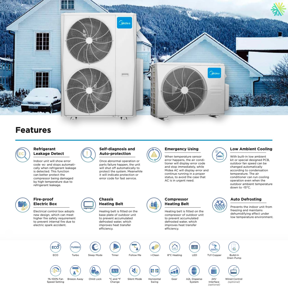 MIDEA - Cassette de Plafond 1 Voie (Thermopompe) | 12 000 BTU - R454B