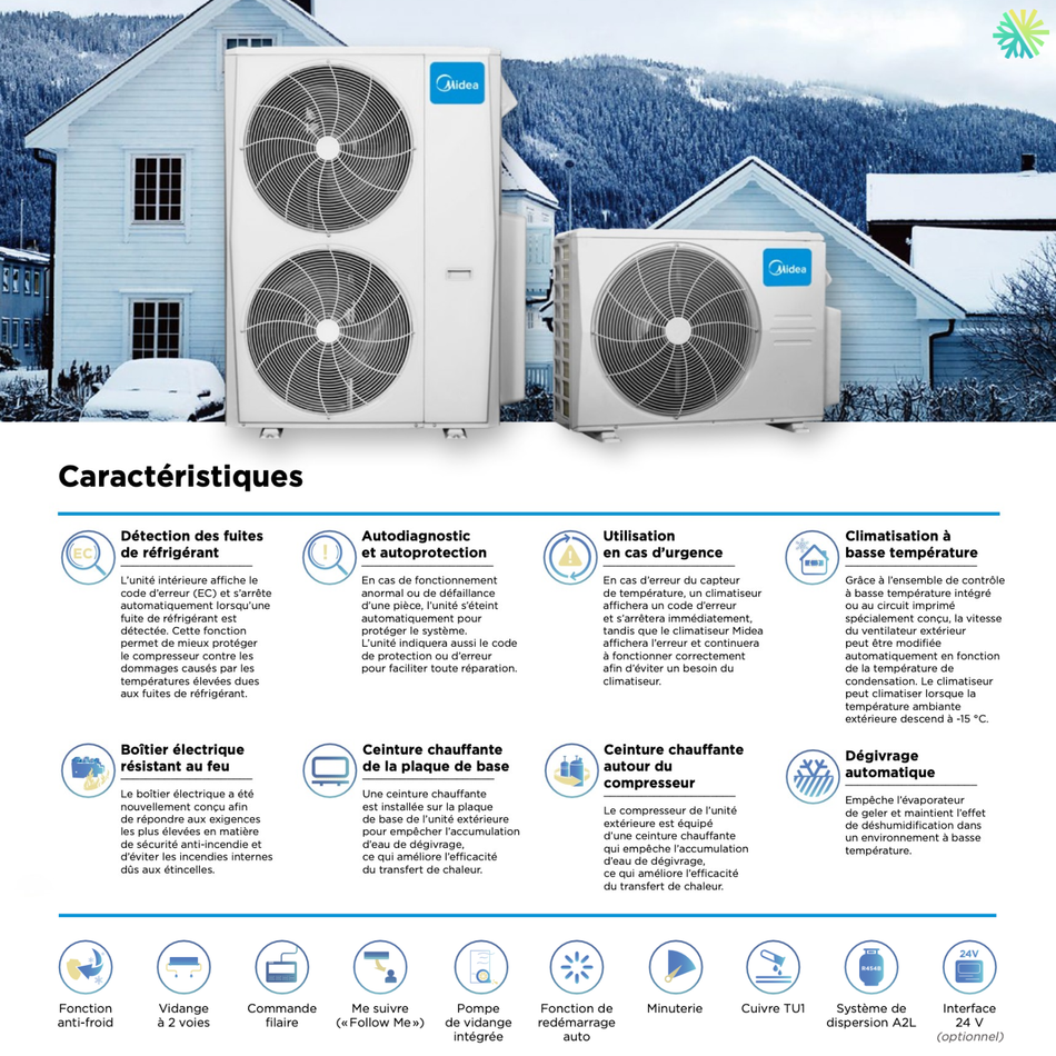 MIDEA - Thermopompe GAINABLE 48000 BTU - Conduit à Haute Pression Statique (Plancher)