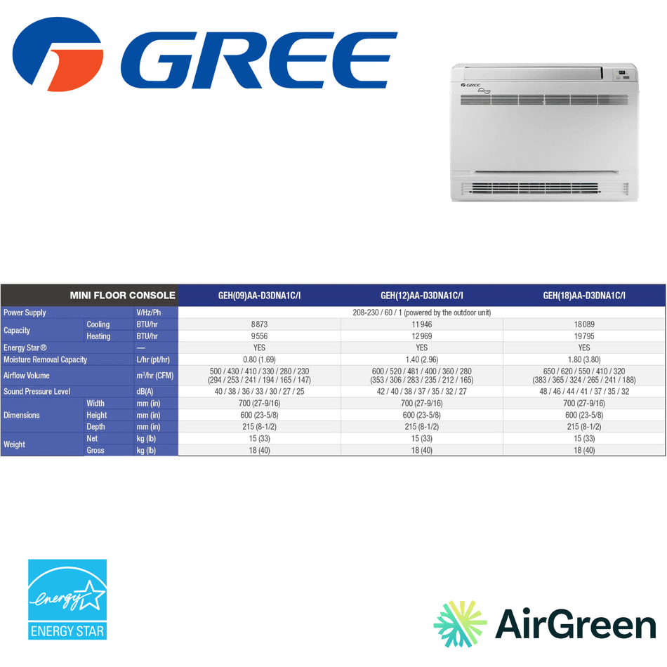 GREE Mini Floor Console | 12 000 BTU | Montreal, Laval, Longueuil, South Shore and North Shore