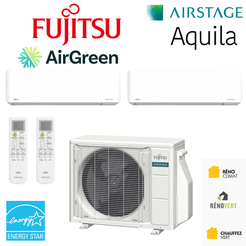 Thermopompe DoubleZone FUJITSU Aquila R32 | 45 000 BTU | Montréal, Laval, Rive Sud, Rive Nord, solution CVAC multizone