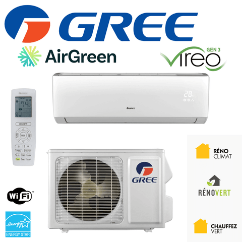 Gree Vireo Gen3 (2024) | 12 000 BTU | Mini Split Sans Conduit | Grand Montréal with remote and outdoor unit