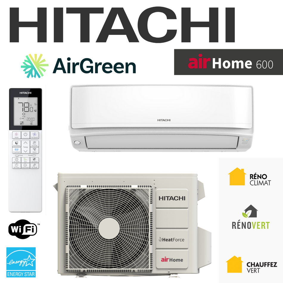 HITACHI airHome600 | 18 000 BTU | Thermopompe à très haute efficacité