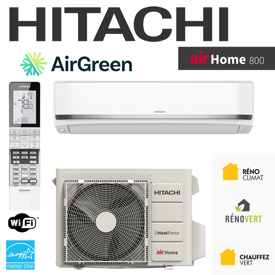 Thermopompe Murale HITACHI airHome800 | 12000 BTU (-30°C)