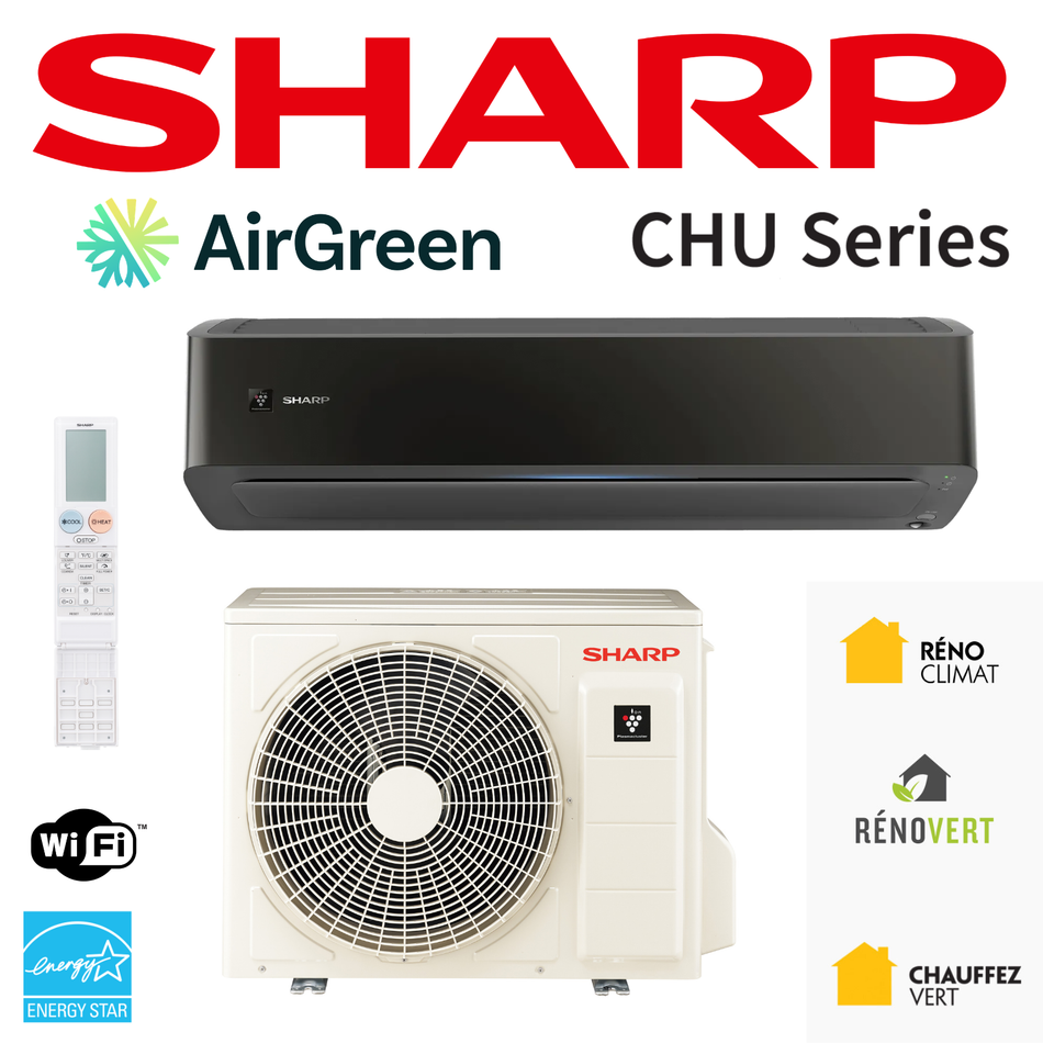 SHARP CHU-B Black Wall-Mounted Heat Pump | 12,000 BTU | R32 -30°C