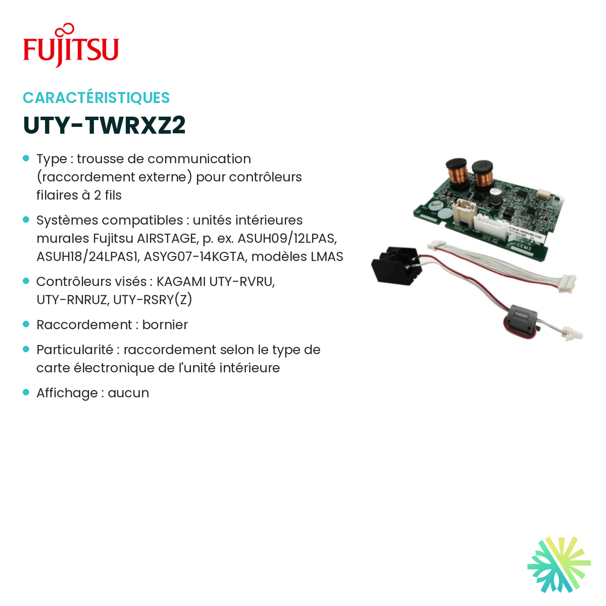 Fiche technique : Module d'interface FUJITSU UTY-TWRXZ2 — AirGreen, Montréal, Laval, Longueuil, Rive-Sud et Rive-Nord