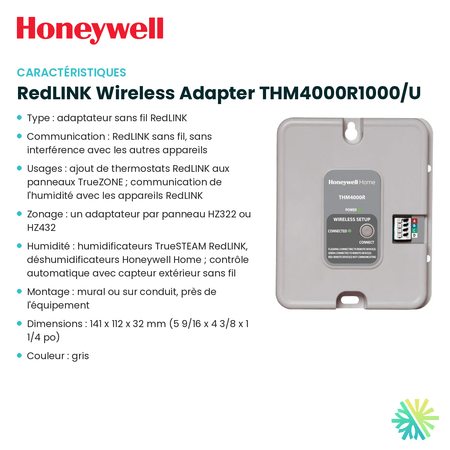 Fiche technique : Module d'interface HONEYWELL RedLINK Wireless Adapter THM4000R1000/U — AirGreen, Montréal, Laval, Longueuil, Rive-Sud et Rive-Nord